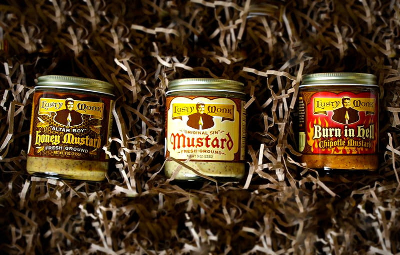 All three Musty Monk mustards on display.